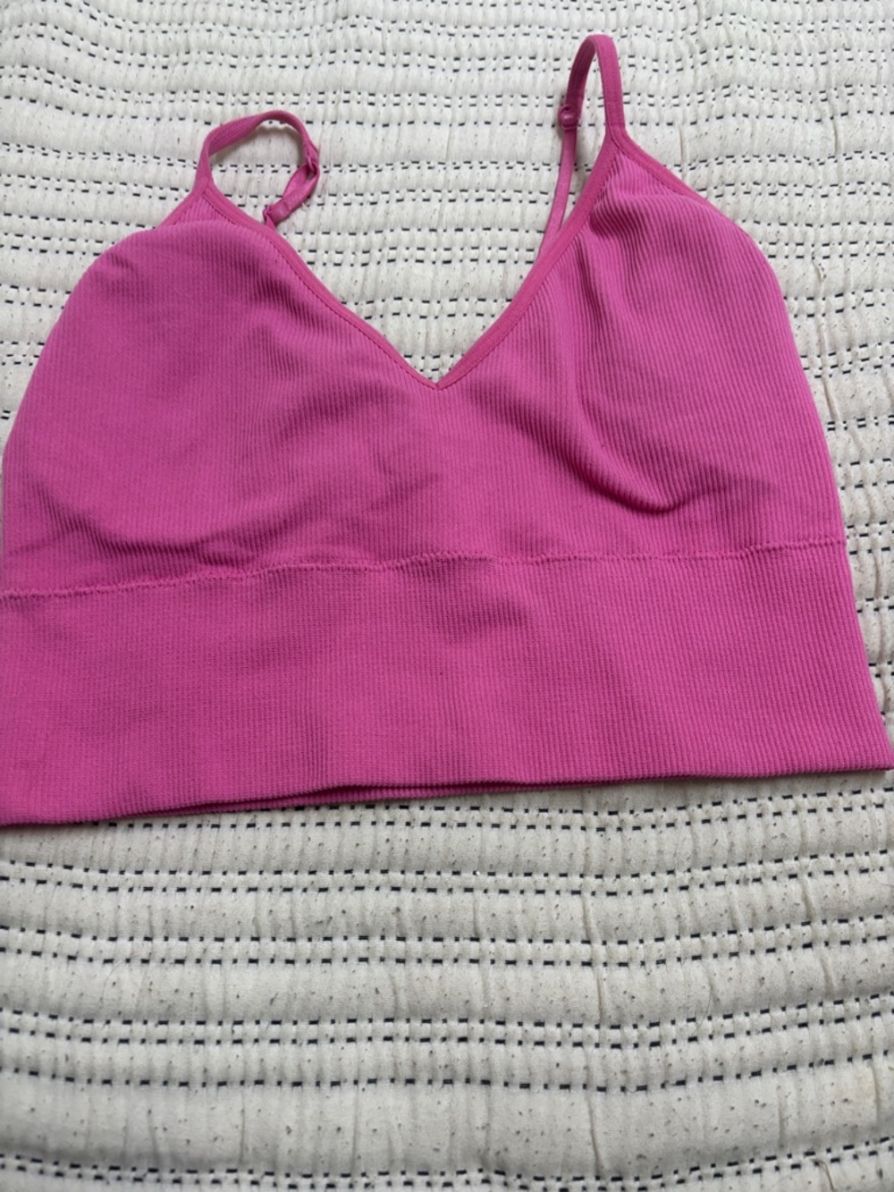 No Boundaries Ribbed V-Neck Bralette in Hot Pink